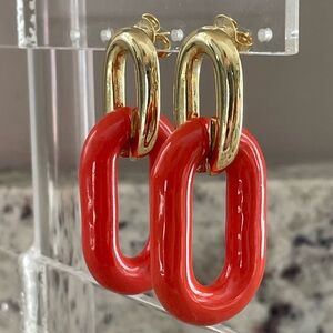 Sheila Fajl Small Shakedown Chainlink Earrings Orange and Gold